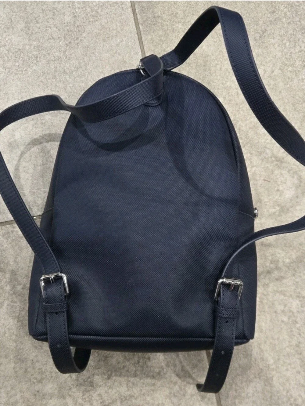 Lacoste Daily Classic Navy Blue Coated Pique Canvas Zipper Mini Backpack Bag